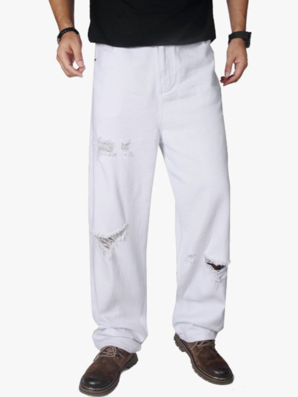 NWT - JIALANSHI Men's Wide Leg Baggy Jeans Ripped Loose Denim Pants, Size 36